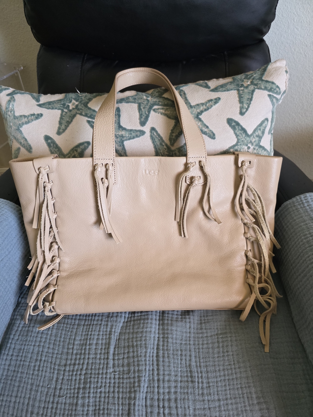 UGG Beige Leather Fringe Tote